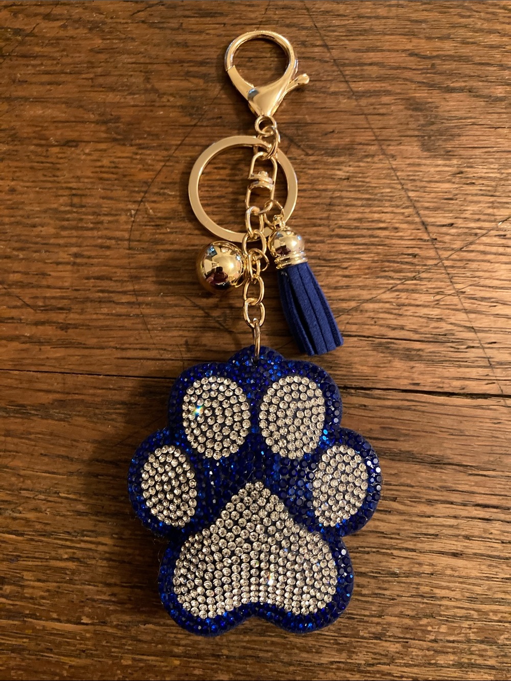 Paw Print Blue Purse Charm/Keychain Rhinestone Gold Tone NWOT